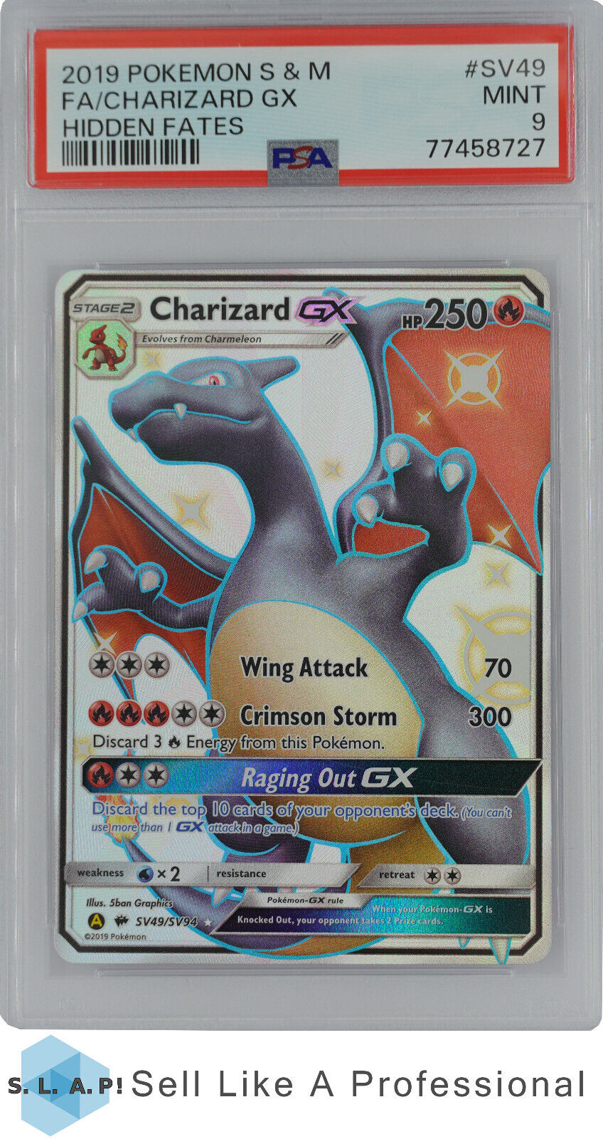 2019 POKEMON SUN  MOON HIDDEN FATES SV49 FACHARIZARD GX PSA 9