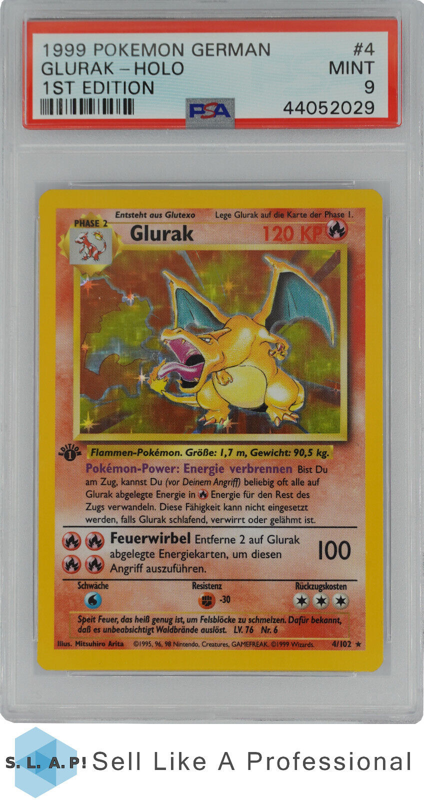 1999 Pokemon german Glurak Holo 1st Edition 4 PSA 9