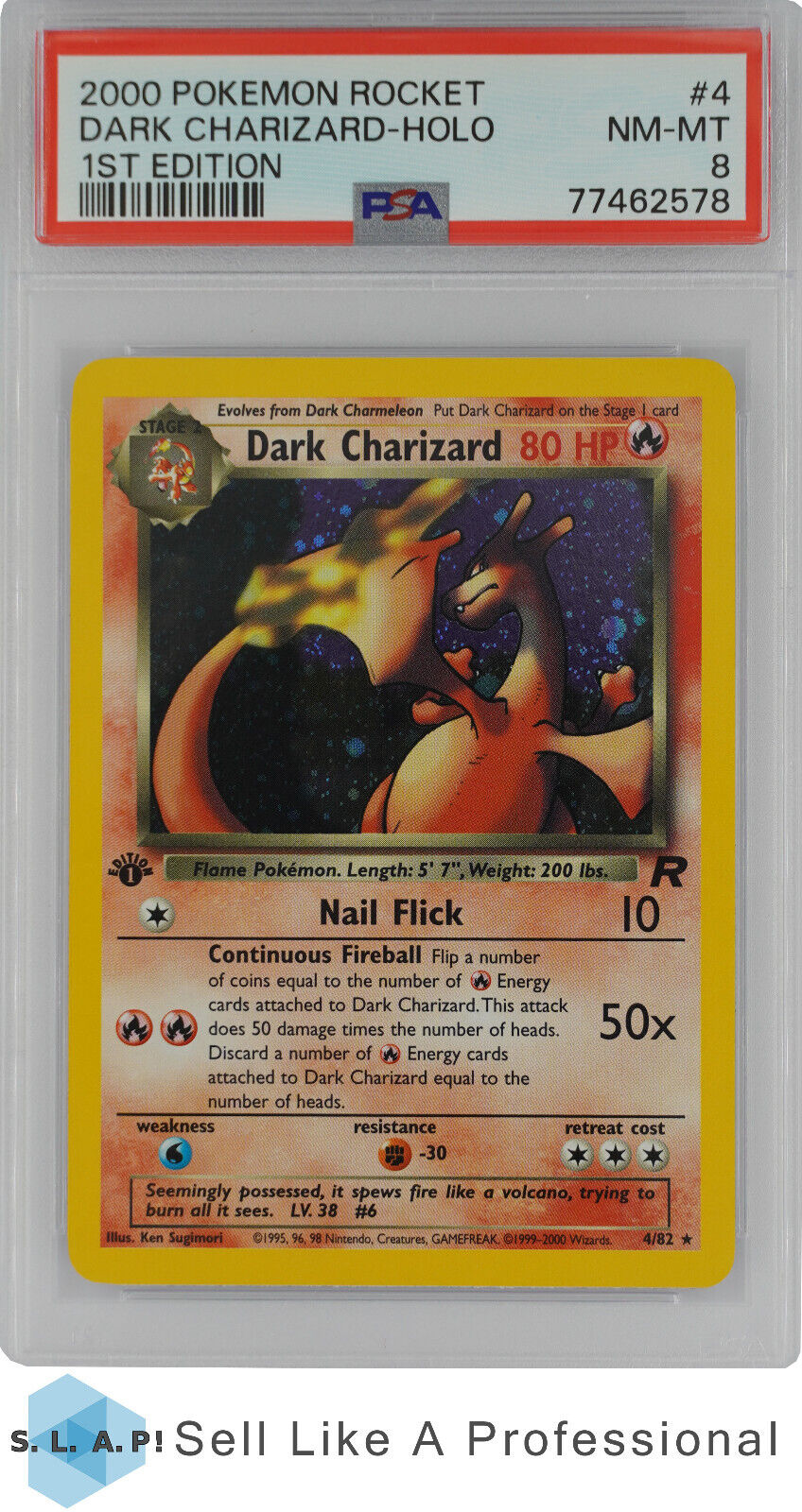 2000 POKEMON ROCKET 4 DARK CHARIZARDHOLO PSA 8