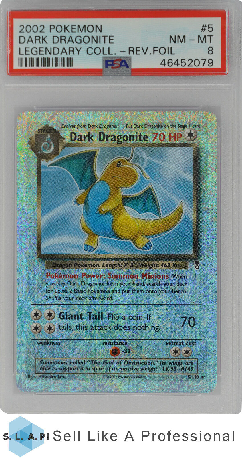 2002 POKEMON LEGENDARY COLLECTION 5 DARK DRAGONITE PSA 8