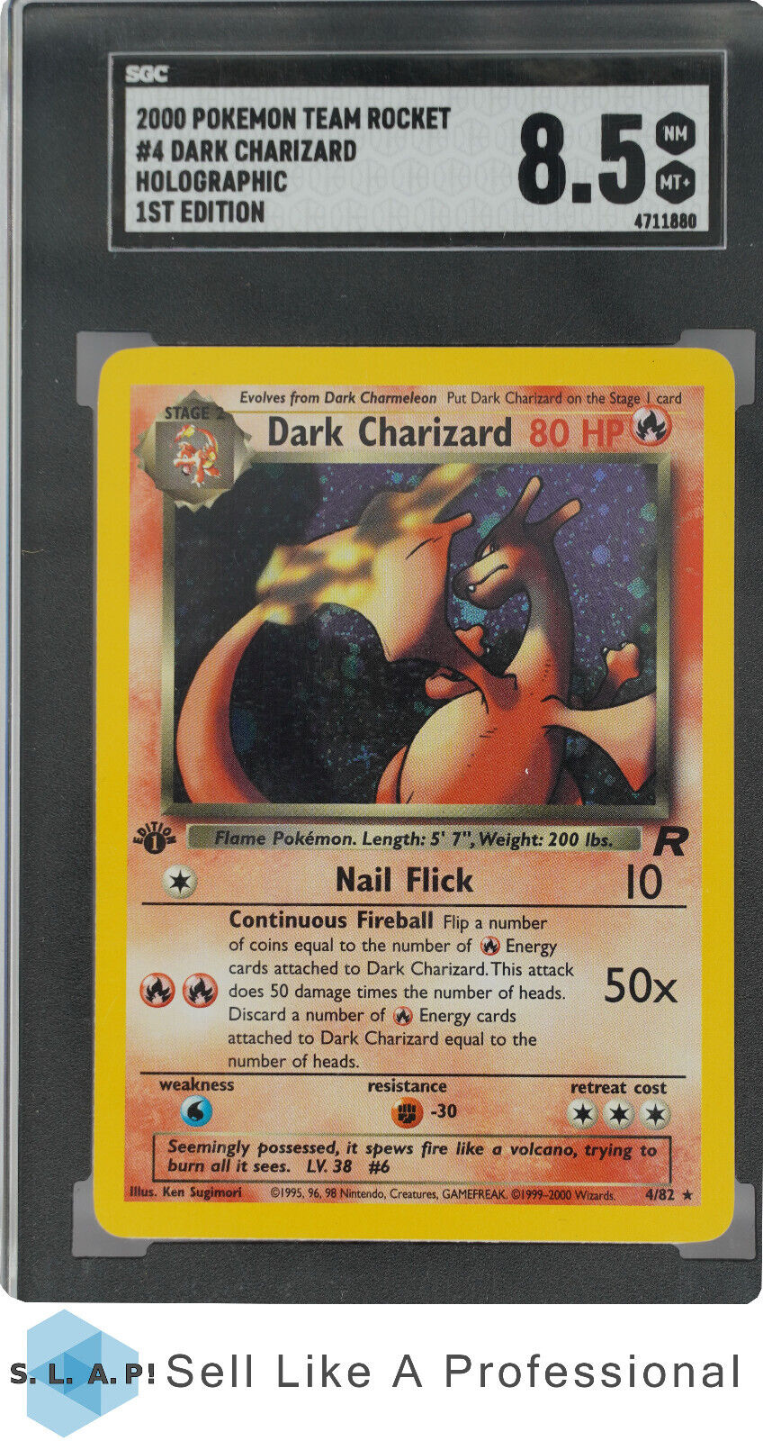 2000 Pokemon Team Rocket 43 Dark Charizard Holographic 1st Edition SGC 85