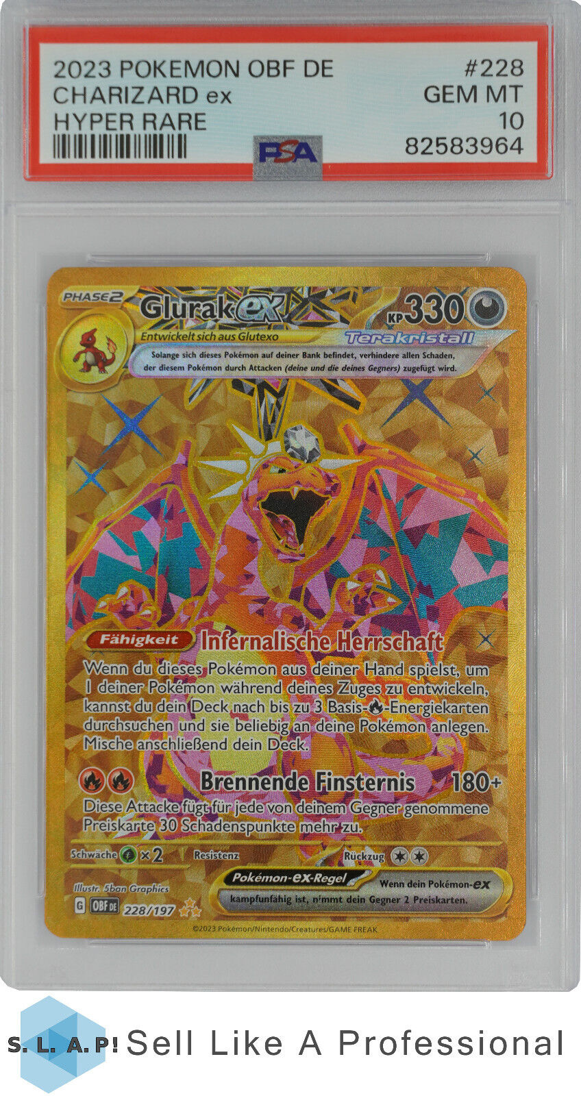 2023 POKEMON GERMAN OBF DEOBSIDIAN FLAMES 228 CHARIZARD ex HYPER RARE PSA 10