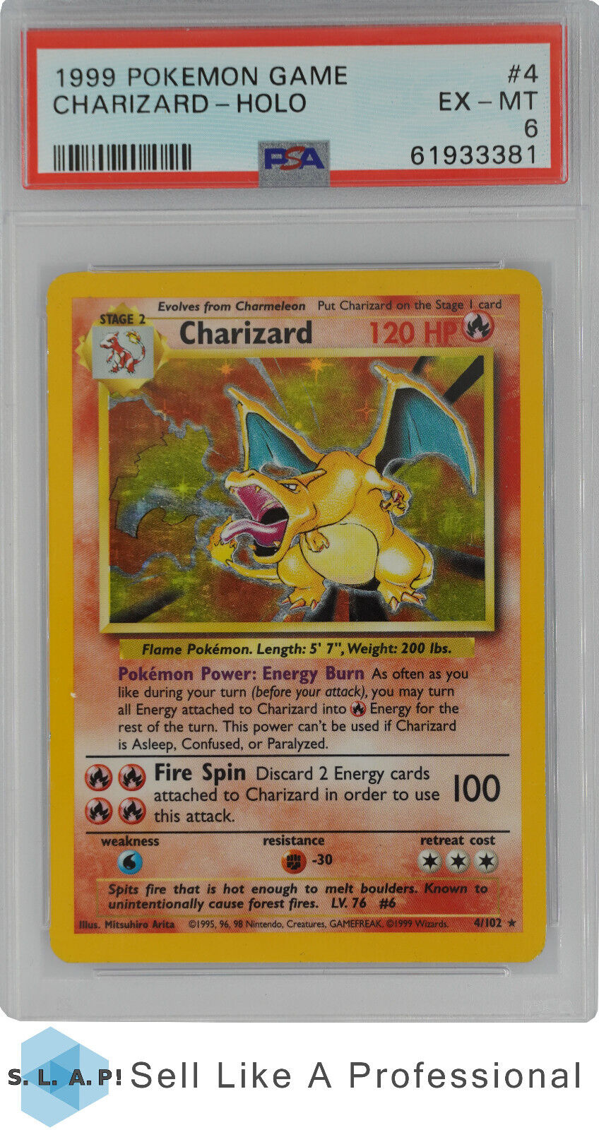 1999 POKEMON GAME 4 CHARIZARDHOLO PSA 6