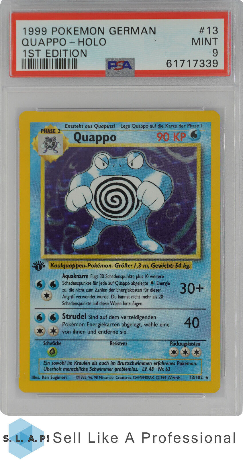 1999 Pokemon German 1st Edition Quappo Holo 13 PSA 9