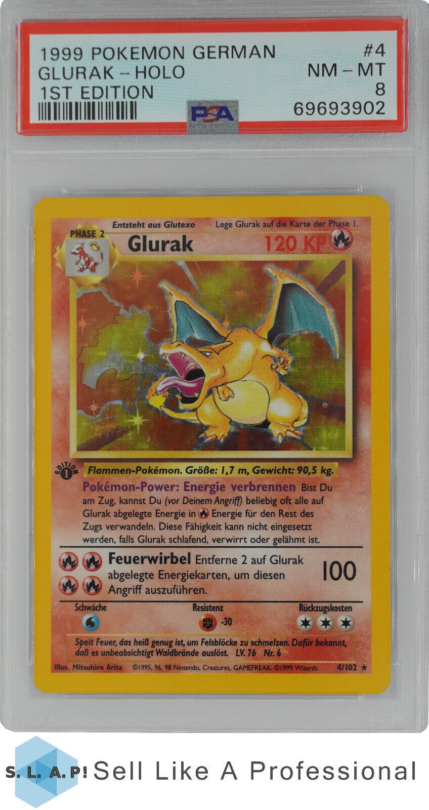 1999 Pokemon German 1st Edition Glurak holo 4 PSA 8