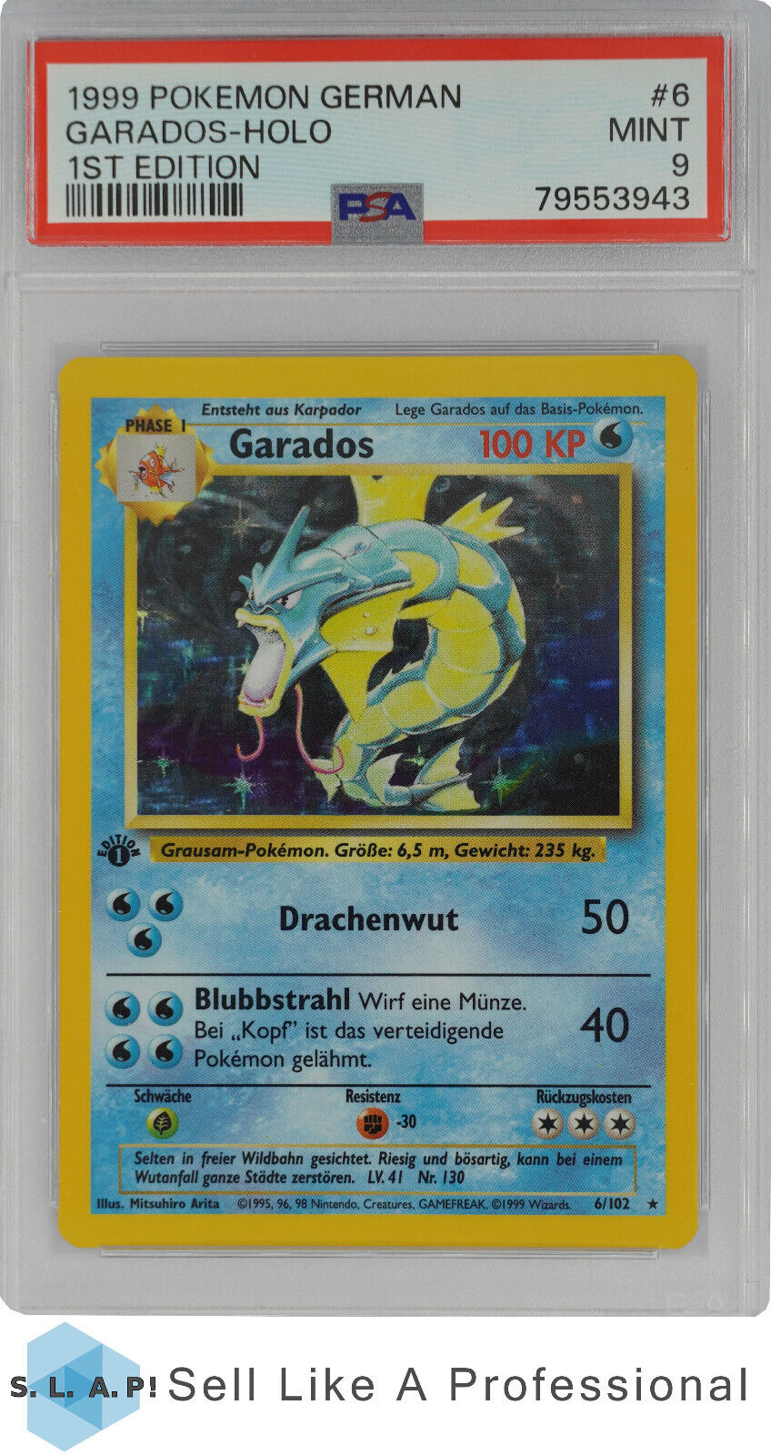 1999 POKEMON GERMAN 6 GARADOSHOLO 1ST EDITION PSA 9