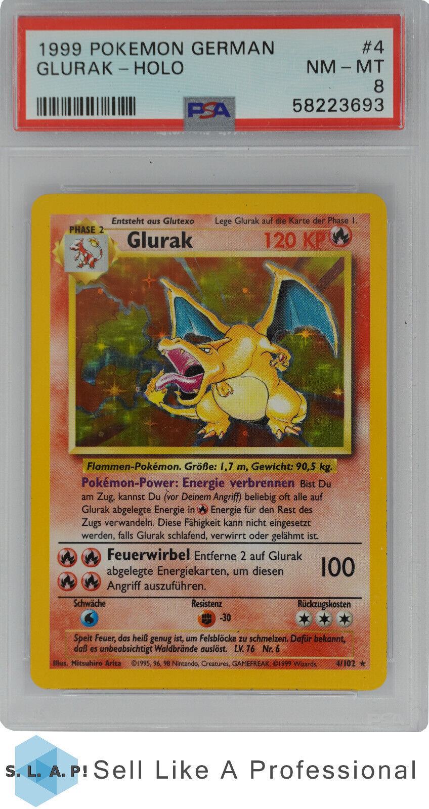 1999 Pokemon german Glurak Holo 4102 PSA 8
