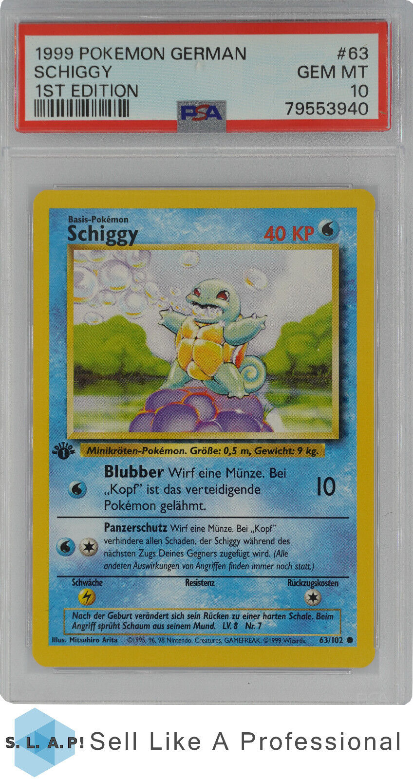 1999 POKEMON GERMAN 63 SCHIGGY 1st Edition PSA 10