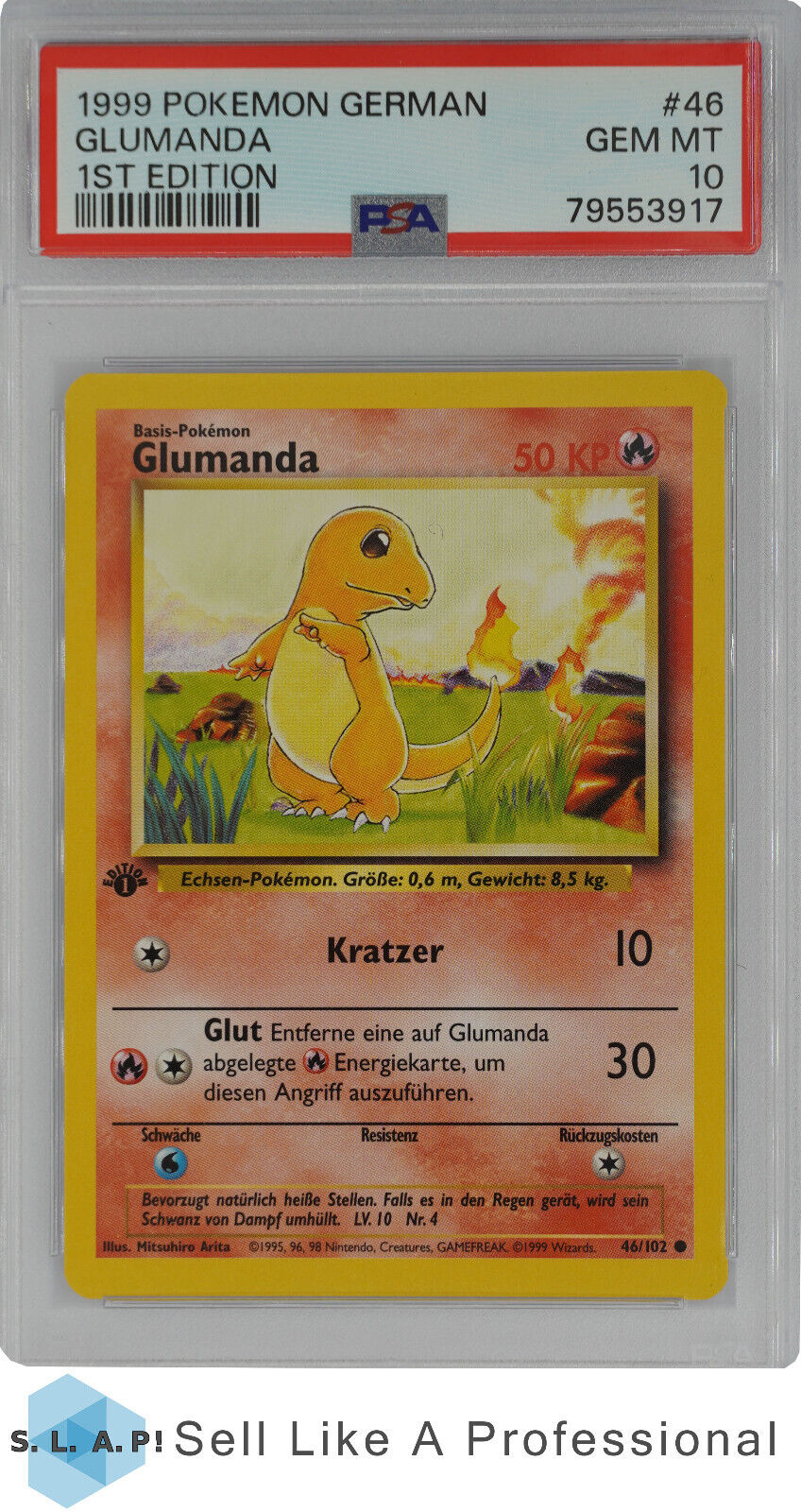 1999 POKEMON GERMAN 46 GLUMANDA 1st Edition PSA 10