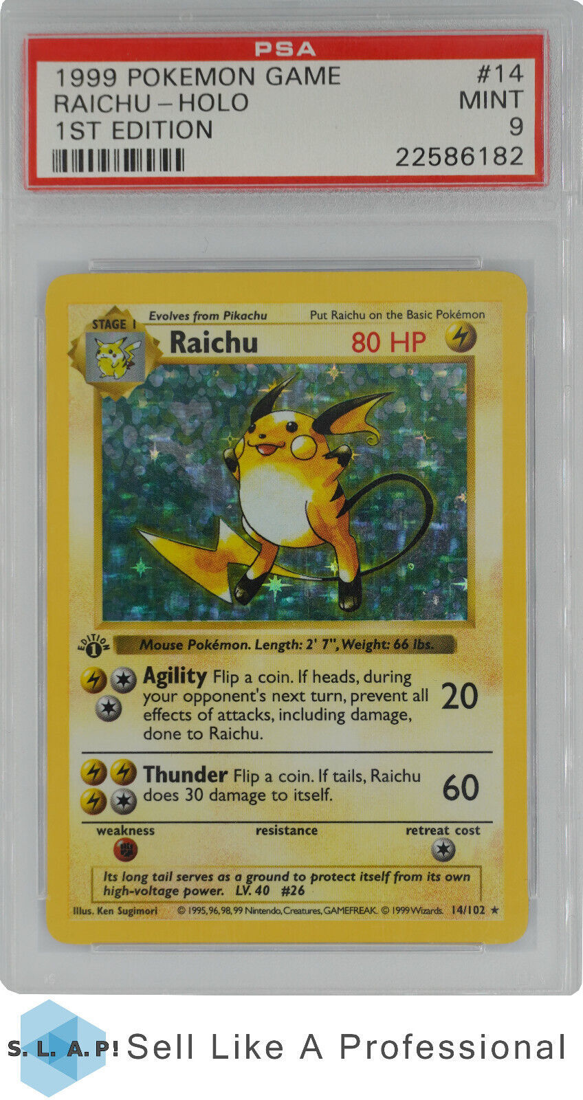 1999 Pokemon Game 14 Raichu Holo 1st Edition PSA 9
