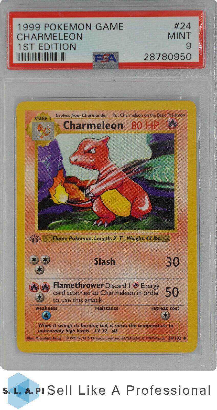 1999 POKEMON GAME 24 CHARMELEON 1st Edition PSA 9