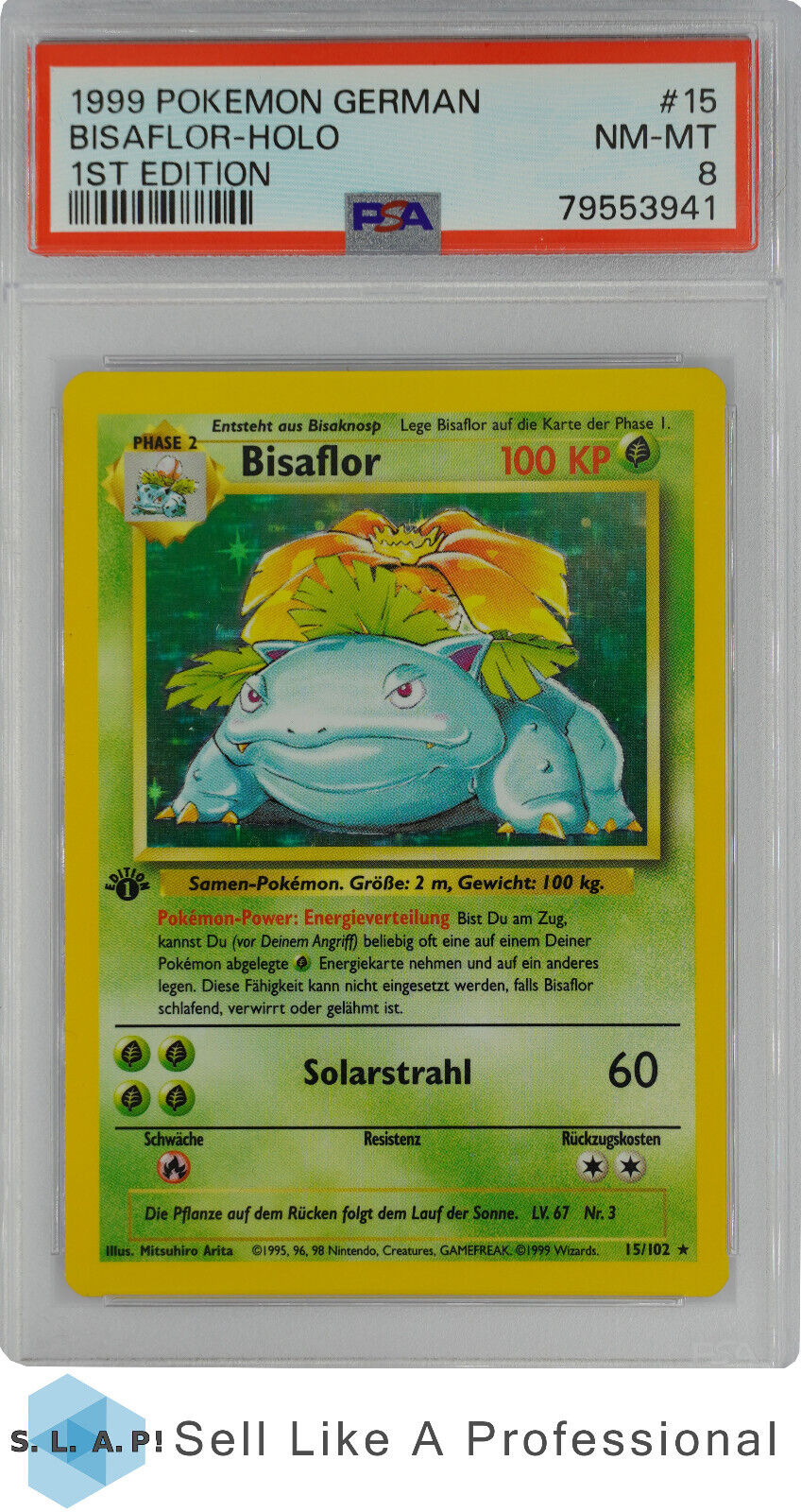 1999 POKEMON GERMAN 15 BISAFLORHOLO 1st Edition PSA 8