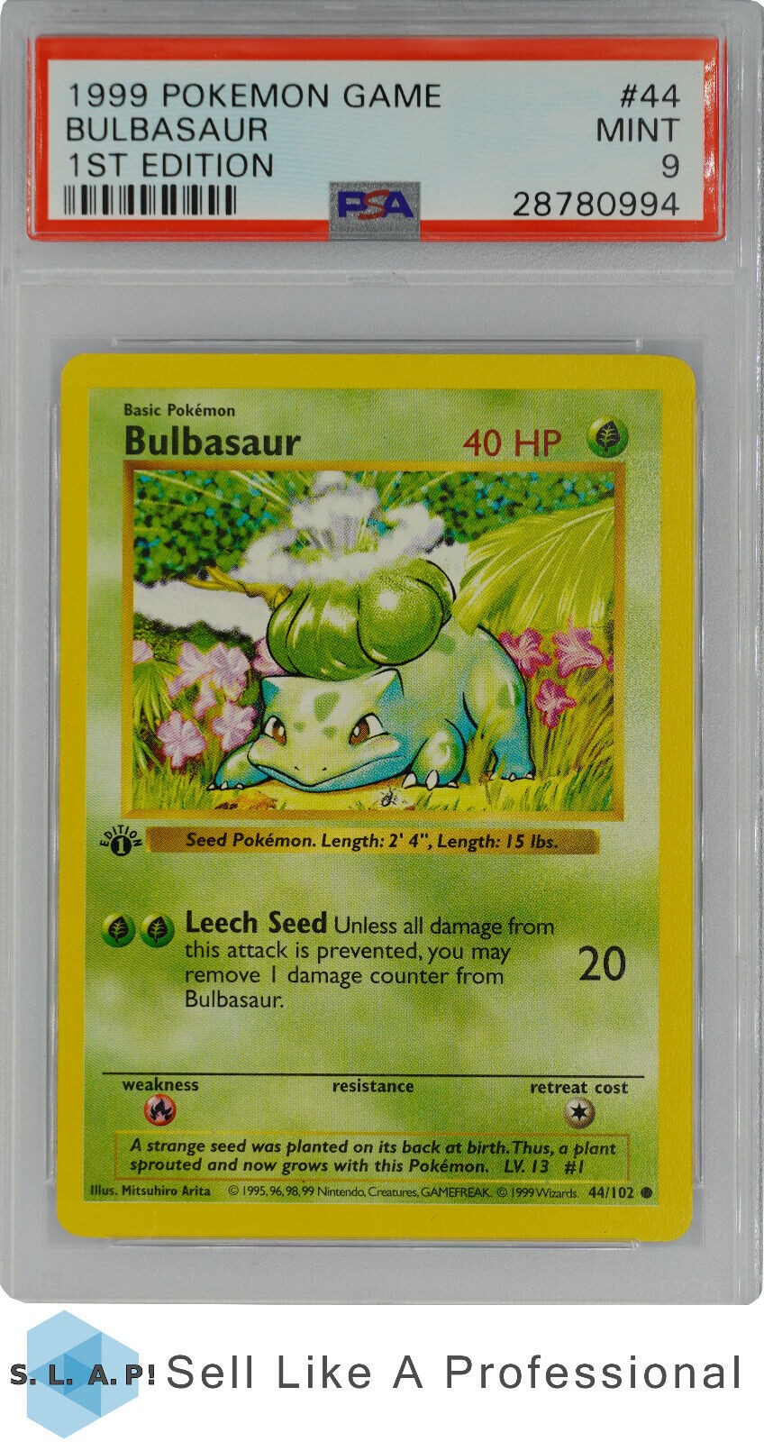 1999 POKEMON GAME 44 BULBASAUR 1st Edition PSA 9