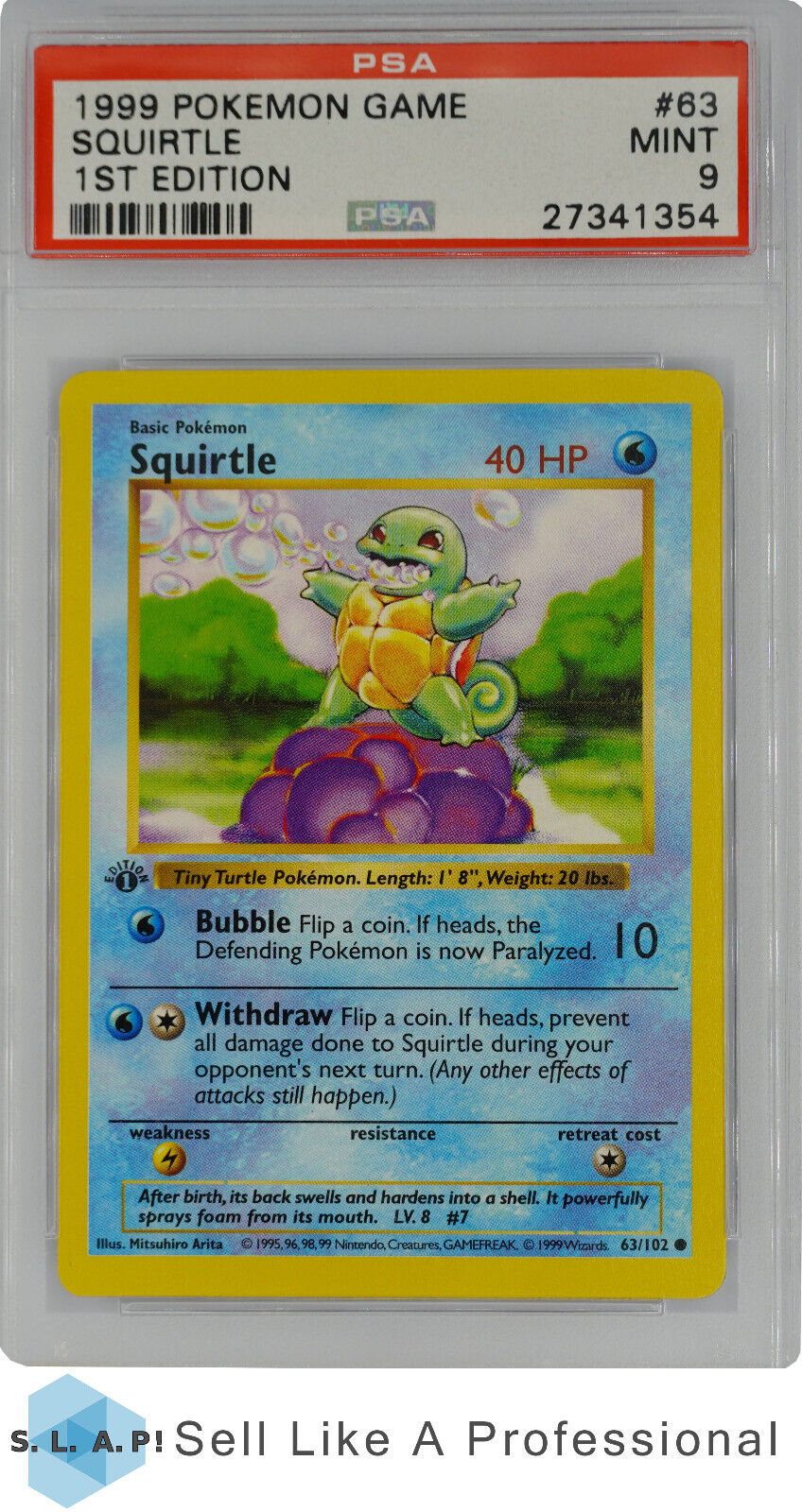 1999 POKEMON GAME 63 SQUIRTLE 1st Edition PSA 9