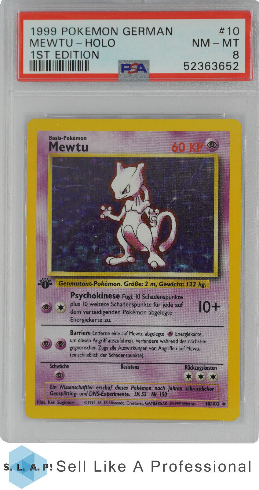 1999 POKEMON GERMAN MEWTU HOLO 10 1ST EDITION PSA 8