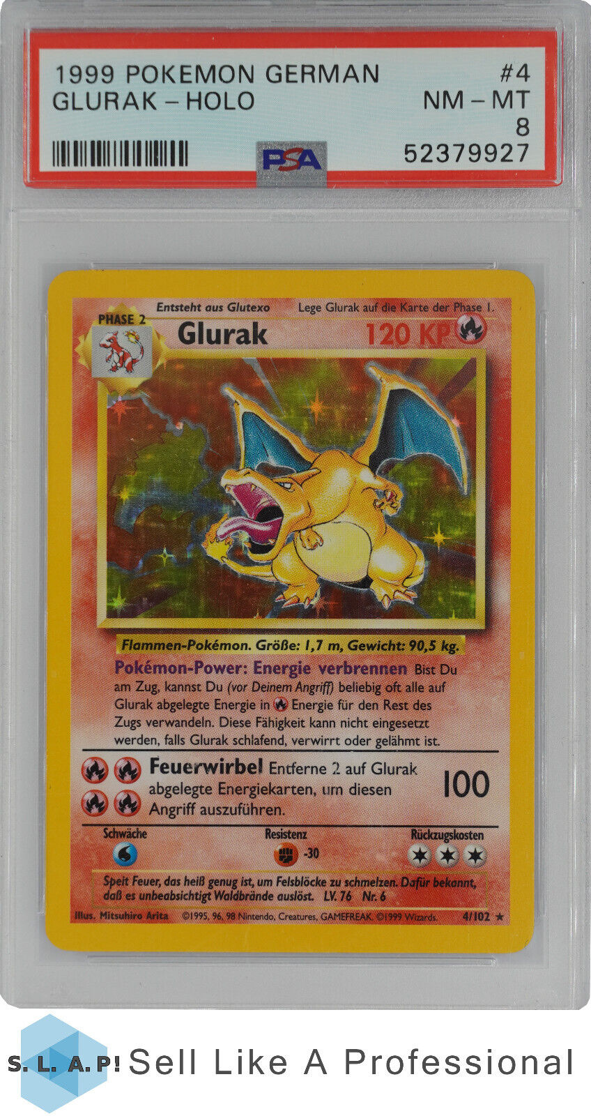 1999 POKEMON GERMAN GLURAK HOLO 4 PSA 8