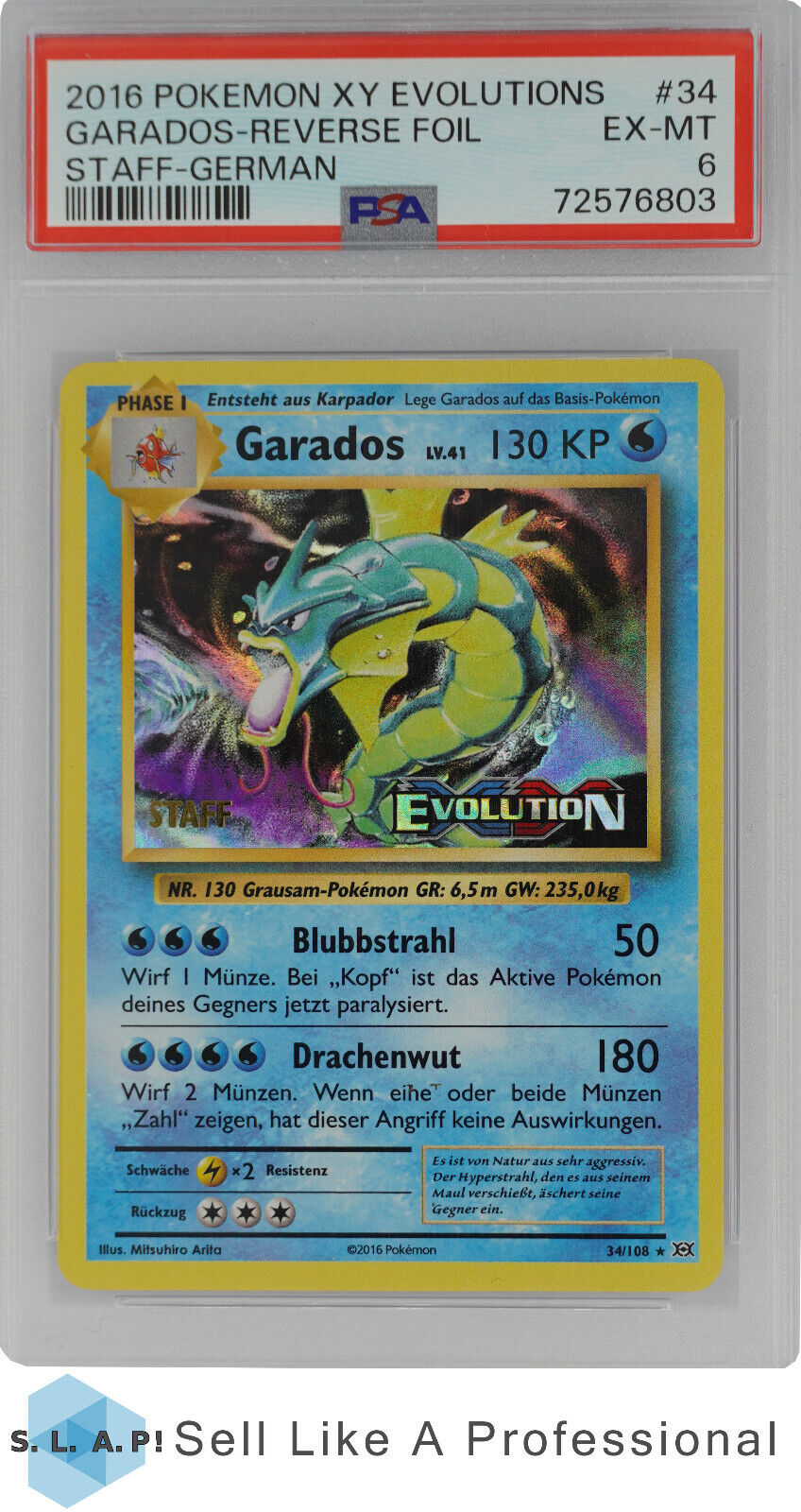 2016 POKEMON XY EVOLUTIONS 34 GARADOSREVERSE FOIL STAFFGERMAN PSA 6