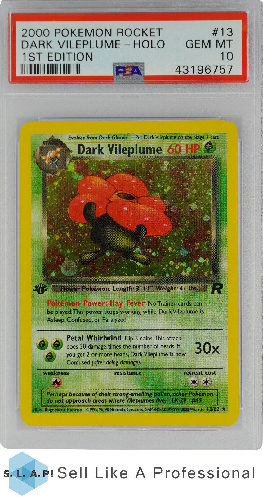 2000 POKEMON ROCKET 13 DARK VILEPLUMEHOLO 1STEDITION PSA 10