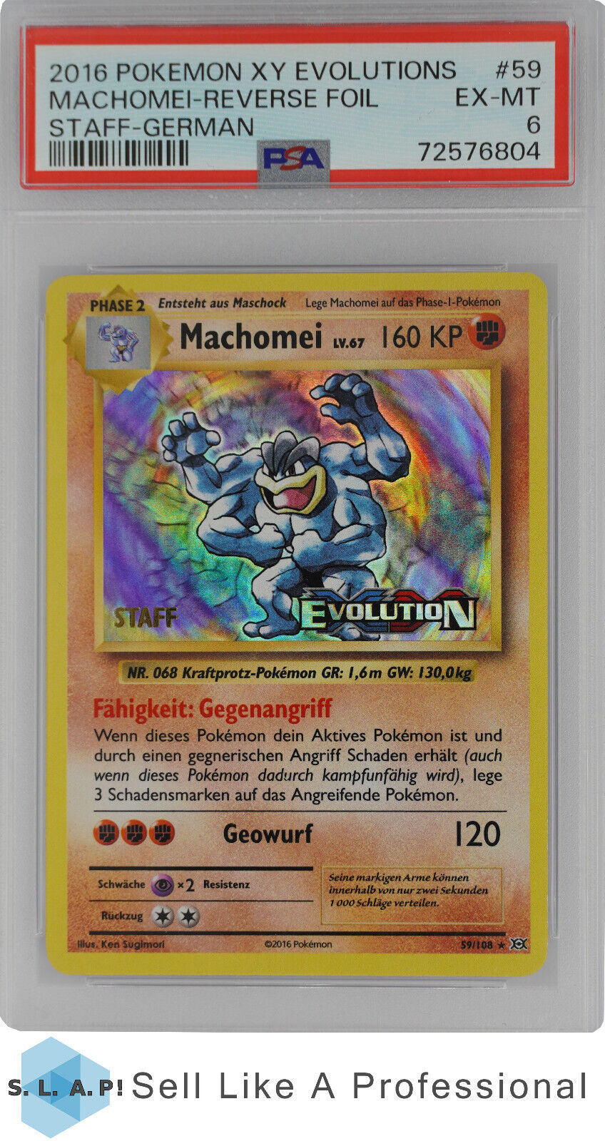 2016 POKEMON XY EVOLUTIONS 59 MACHOMEIREVERSE FOIL STAFFGERMAN POP 1 PSA 6