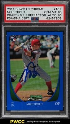 2011 Bowman Chrome Blue Refractor Mike Trout ROOKIE PSADNA 10 AUTO 199 PSA 10