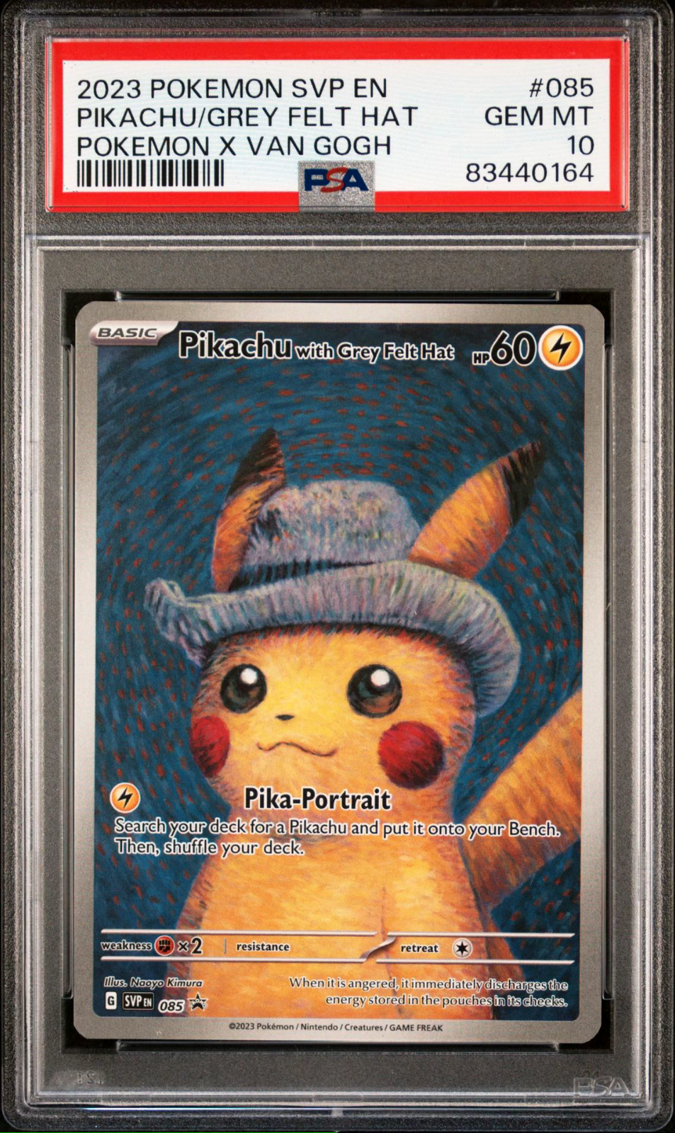 PSA 10 Pokemon X Van Gogh Pikachu PROMO Card Pikachu With Grey Felt Hat 085 