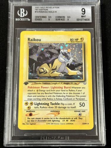 2001 Pokemon Neo Revelation 1st Edition Raikou Holo Bgs 9  Mint Psa