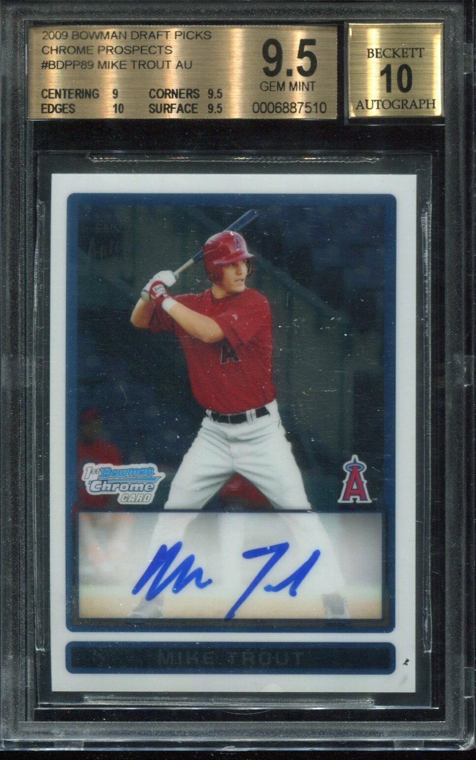 2009 Bowman Draft Mike Trout Auto Autograph BGS 95 Gem Mint w 10 Autograph