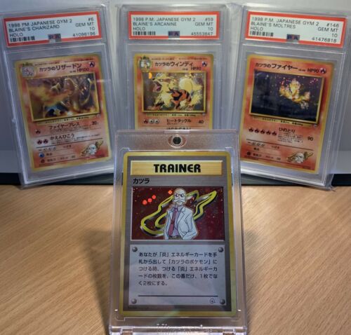 Pokemon 1998 Japanese Gym 2  Blaines Charizard Arcanine Moltres  PSA 10 GEM