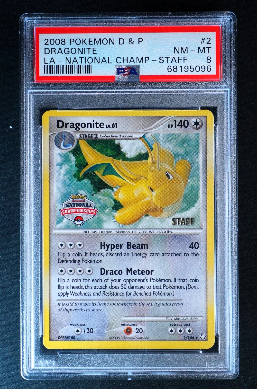 PSA 8 Dragonite 2146 STAFF National Championships 2008 Diamond  Pearl Pokemon