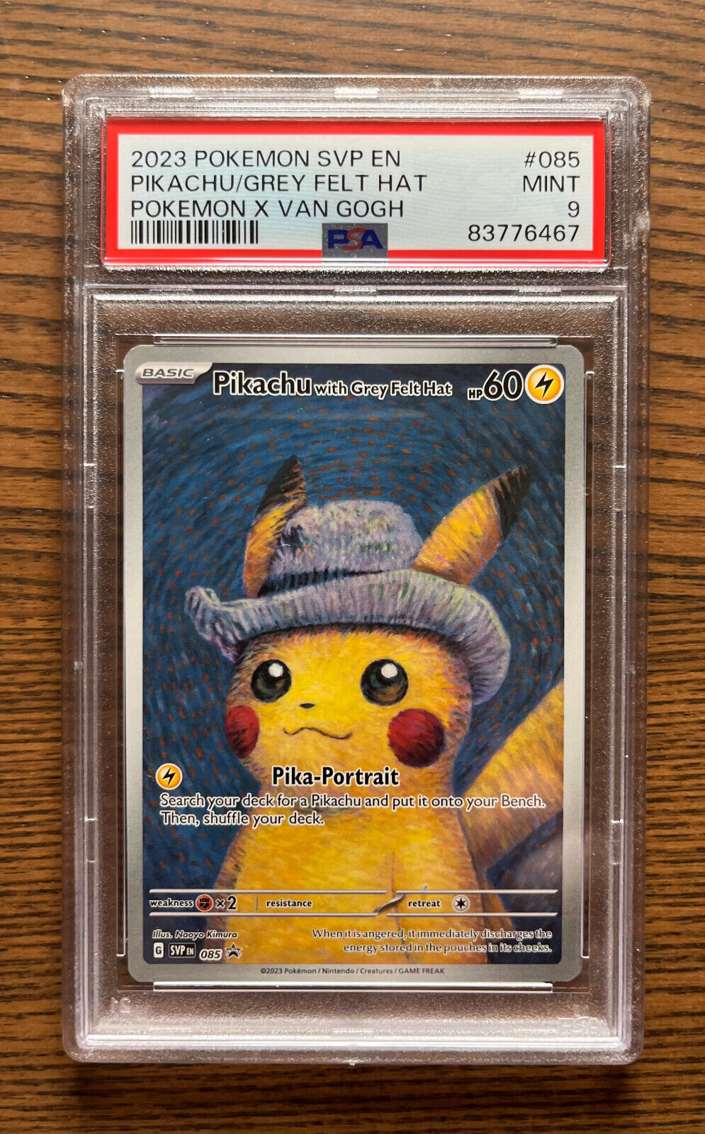 PSA 9 MINT Pikachu With Grey Felt Hat 085 Promo Card Pokemon X Van Gogh Museum