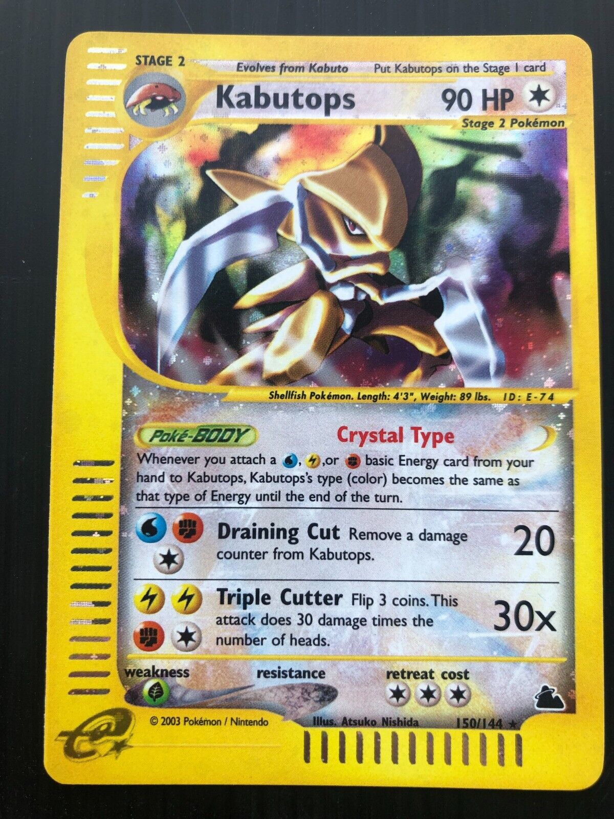 Crystal Kabutops Skyridge 150144 Rare Pokemon Card  Excellent Condition
