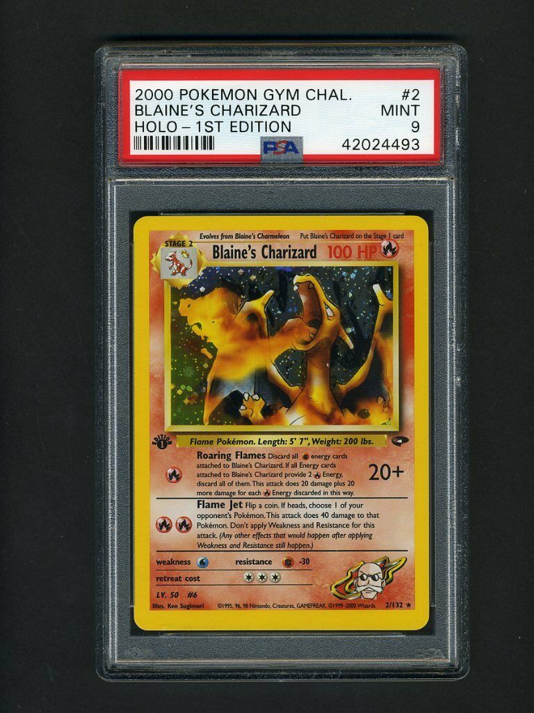 Pokemon PSA 9 MINT Blaines Charizard 1st Edition Holo Gym Challenge Card 2132