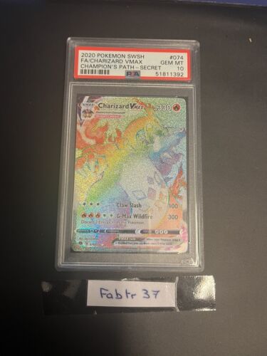 PSA 10 GEM MINT Pokemon Champion Path Secret Rare Rainbow Charizard VMAX 074073