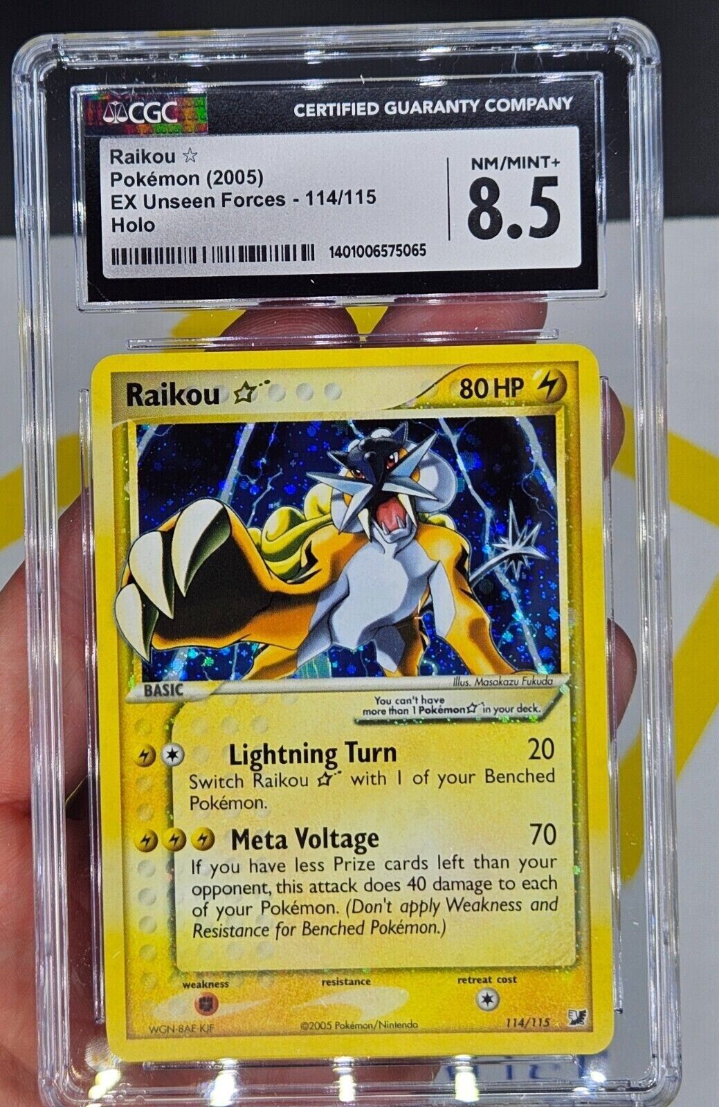 CGC 85 MINT Raikou Gold Star EX Unseen Forces Pokemon PSA