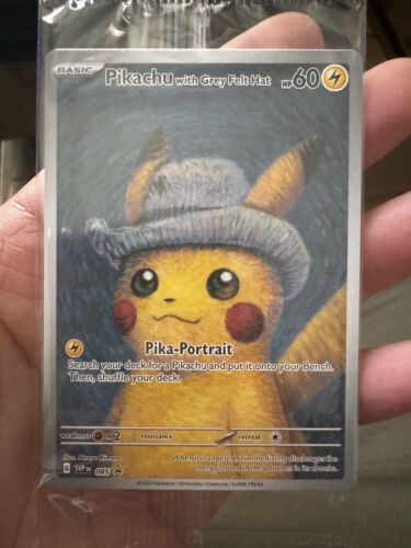 Pikachu With Grey Felt Hat 085 Promo Sealed  Pokemon X Van Gogh Museum IN HAND 