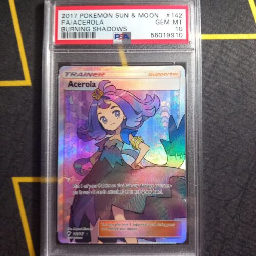 Pokemon Full Art Trainer Sun  Moon Psa 10 Burning Shadows 142 Acerola 