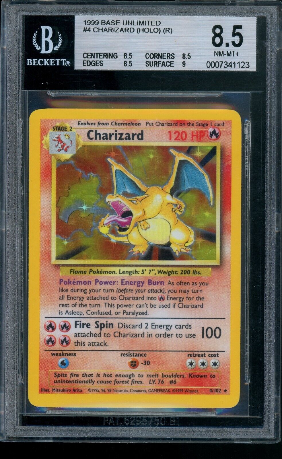 1999 Pokemon Charizard Base Holo BGS 85 NMMT