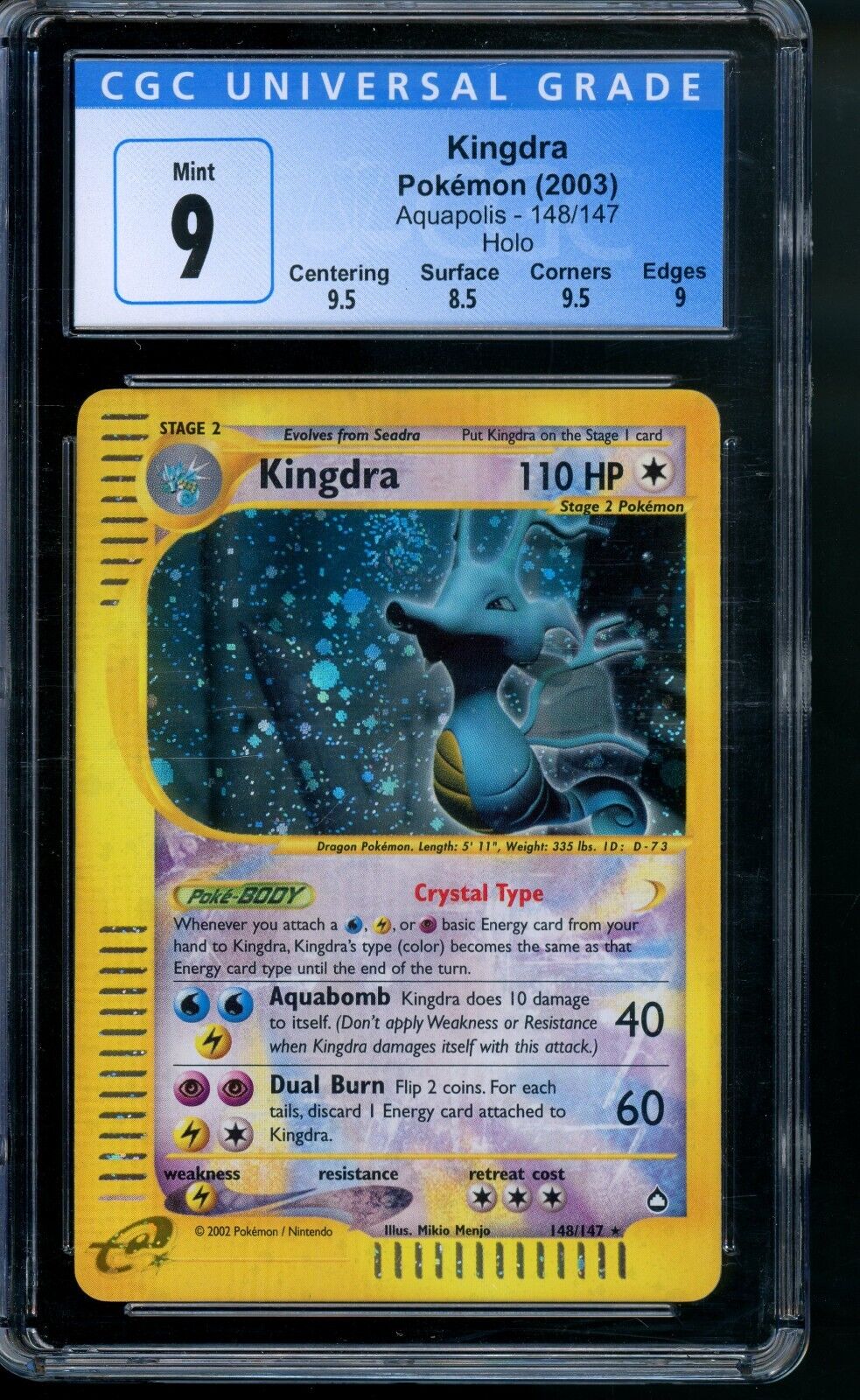 2003 Pokemon Crystal Kingdra Aquapolis Holo Rare CGC 9 MINT