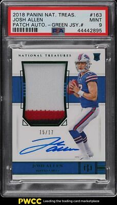 2018 National Treasures Green Josh Allen ROOKIE RC 3CLR PATCH AUTO 1517 PSA 9