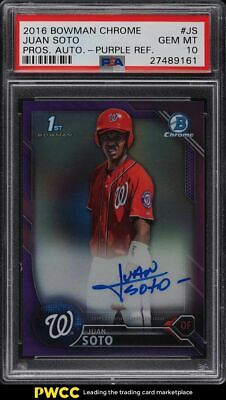 2016 Bowman Chrome Purple Refractor Juan Soto ROOKIE RC AUTO 250 JS PSA 10 GEM