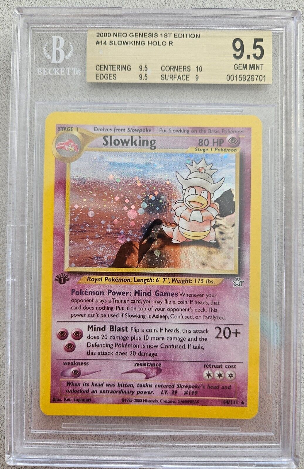 2000 Pokemon Neo Genesis 1st Edition Slowking 14111 Holo GEM MINT 95 BGS