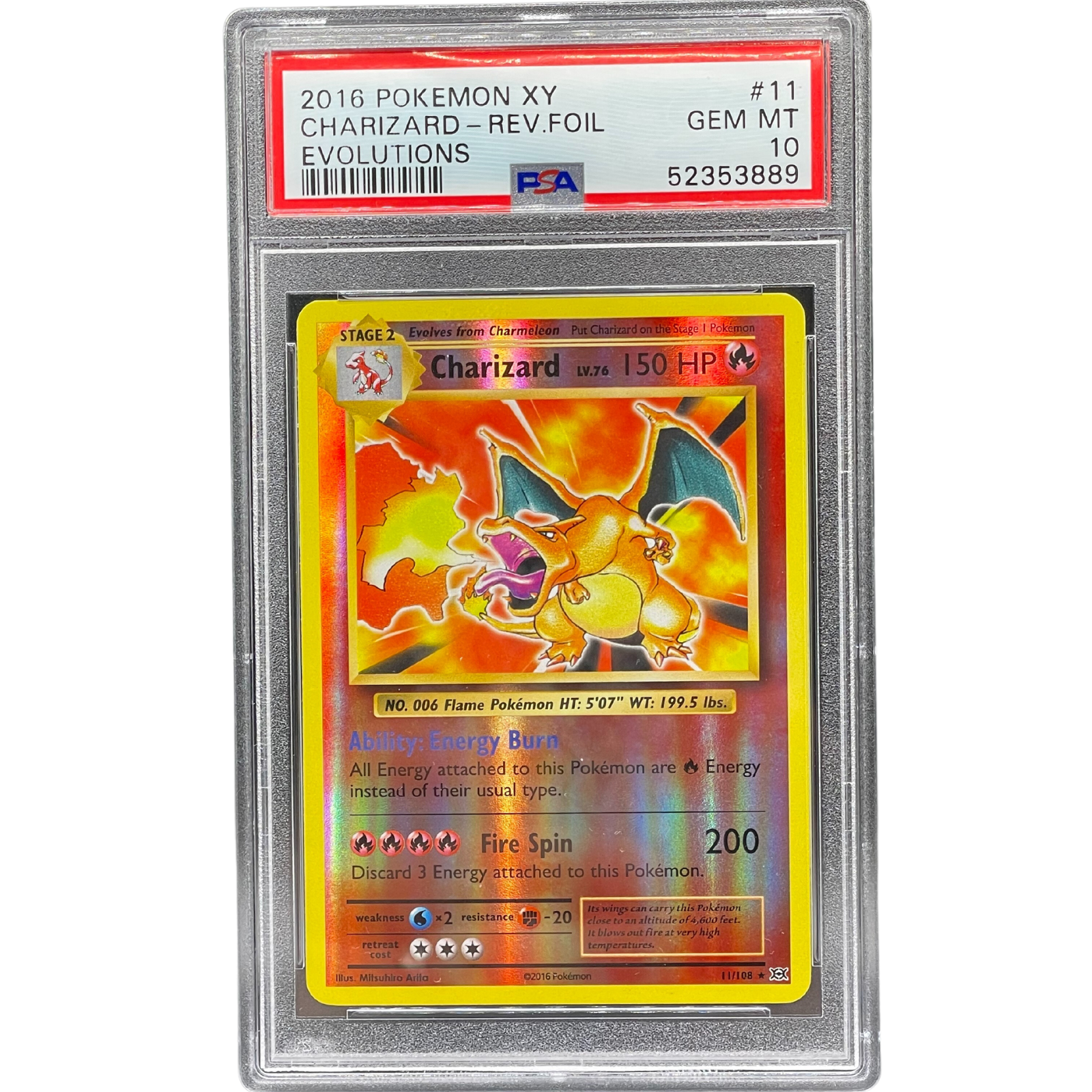 2016 Pokemon XY Evolutions  Charizard Reverse Holo 11108  PSA 10