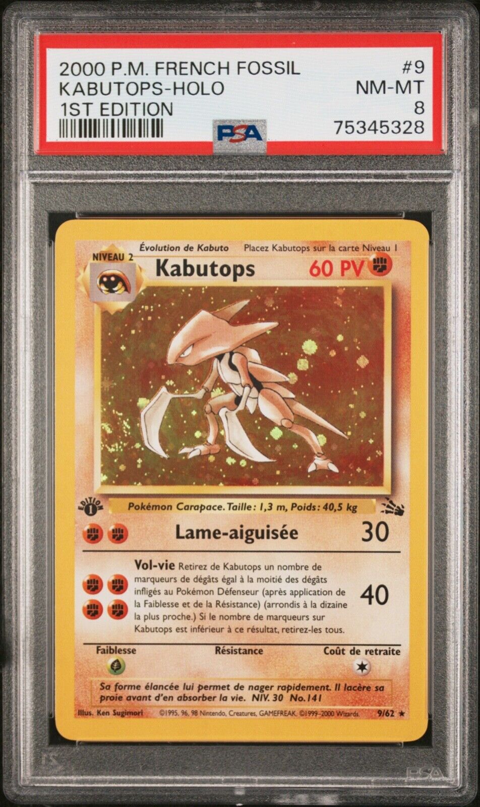 PSA 8 Kabutops Holo  Fossile Ed 1 FR 962  Carte Pokemon 2000  POP 11
