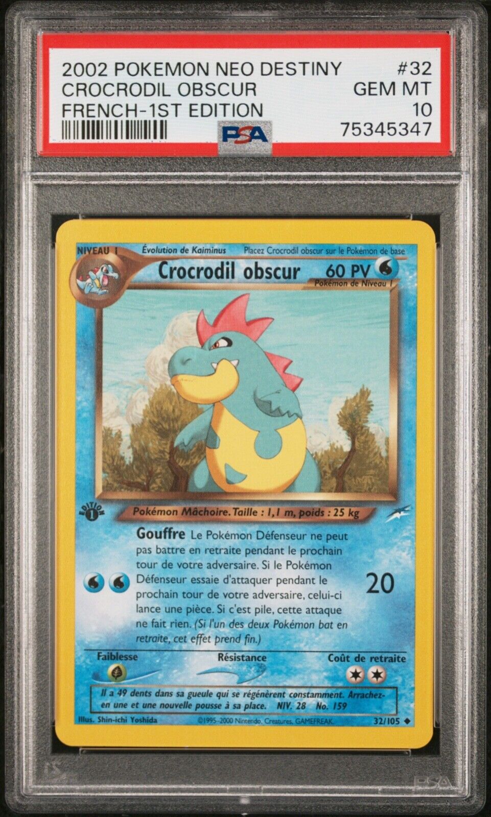 PSA 10 Crocodil Obscur  No Destiny Ed 1 FR 32105  Carte Pokmon 2002  POP 1