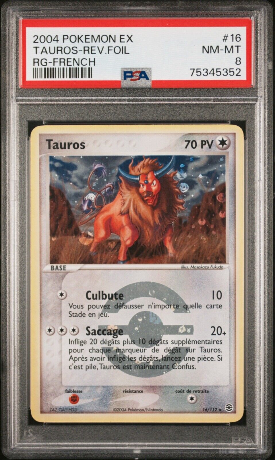 PSA 8 Tauros Holo Rev  Ex RFVF FR 16112  Pokmon 2004  POP 1