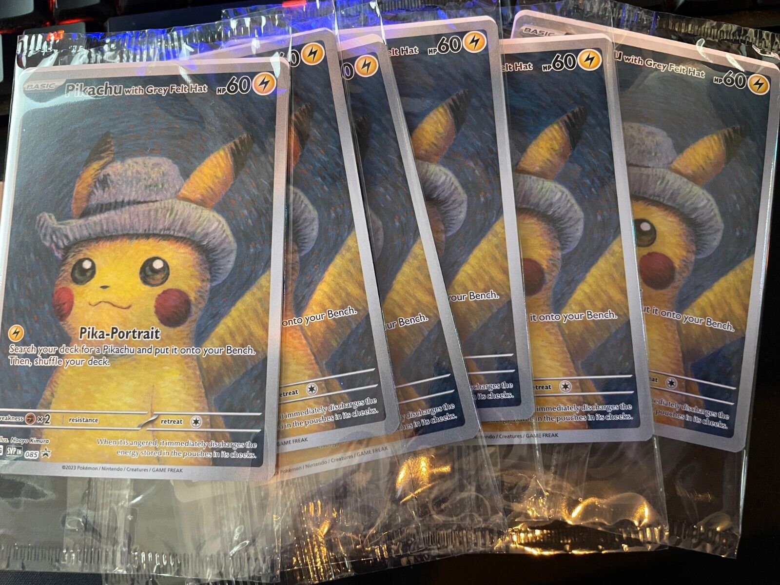 Pokmon TCG Pikachu With Grey Felt Hat 085 Promo Card Pokemon X Van Gogh x 6