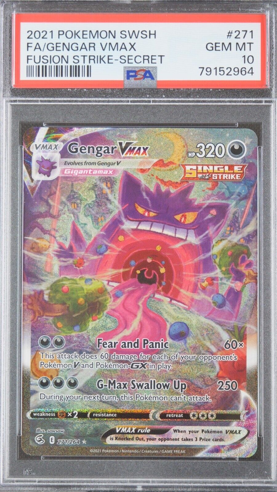 Pokemon TCG 2021 SWSH Fusion Strike Gengar Vmax 271264 PSA 10 Alt Art