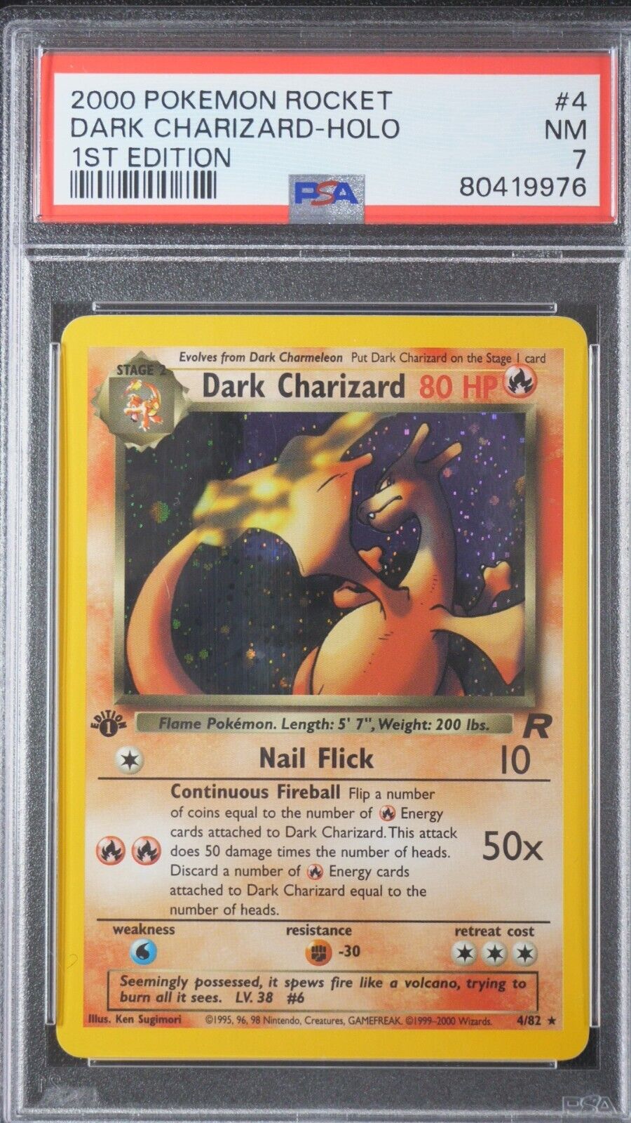 Pokemon TCG WOTC 1st Edition Rocket Dark Charizard 482 Holo Rare PSA 7 NM