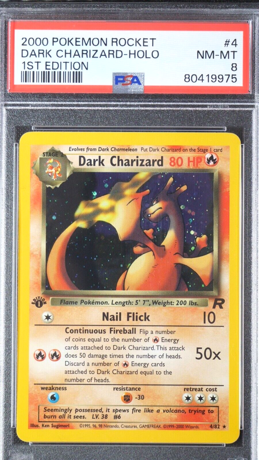 Pokemon TCG 2000 WOTC Team Rocket Dark Charizard 1st Edition PSA 8