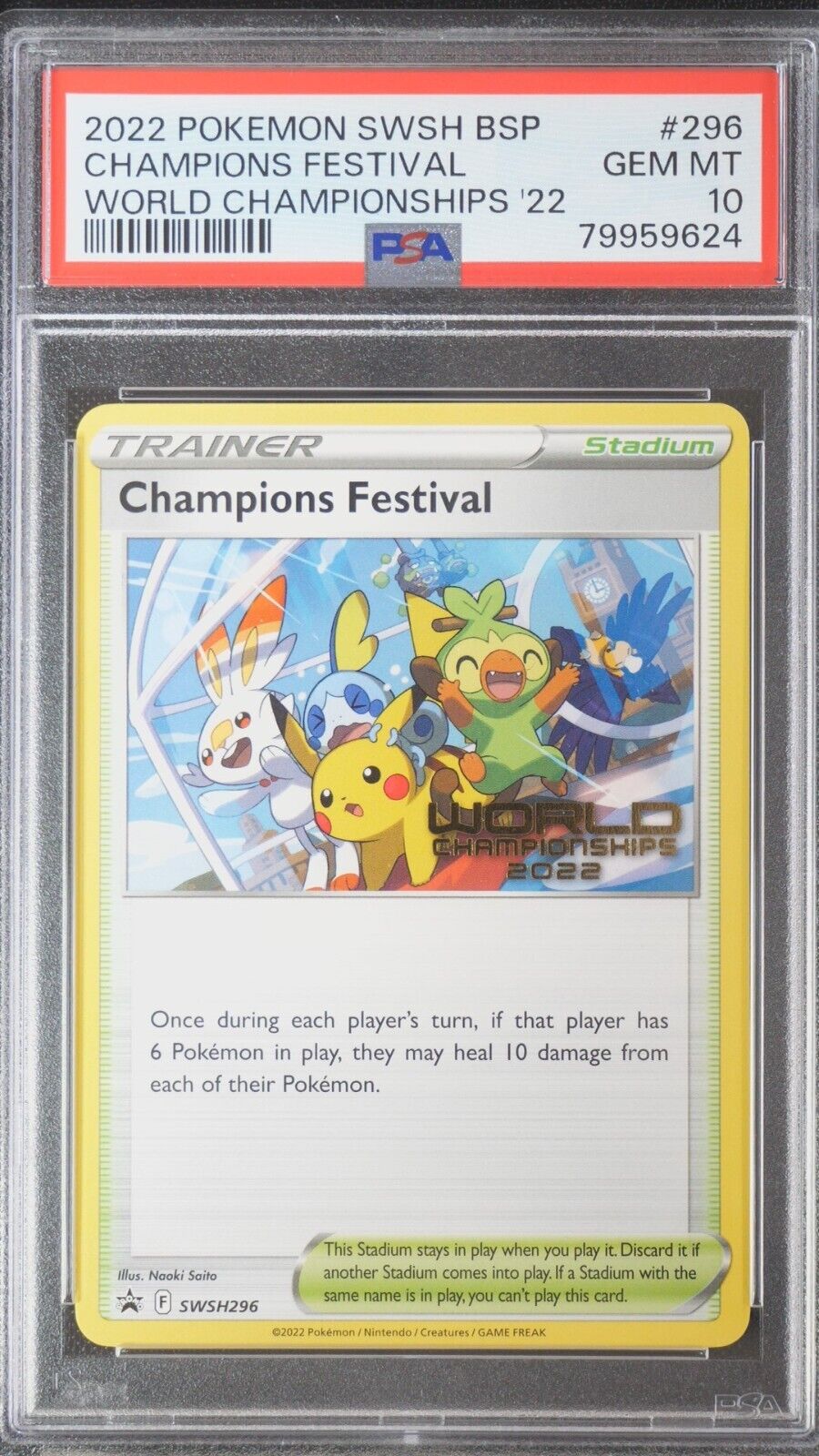 HD1 Pokemon 2022 World Championship Champions Festival SWSH296 PSA 10 ENGLISH